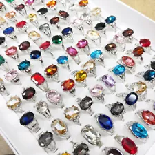 100Pcs Wholesale Colorful Crystal Mixed Rings Bulk Finger Band Ring Jewelry Lot