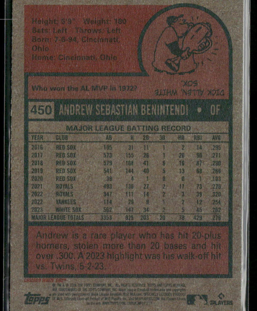 2024 Topps Heritage #450 Andrew Benintendi Chicago White Sox