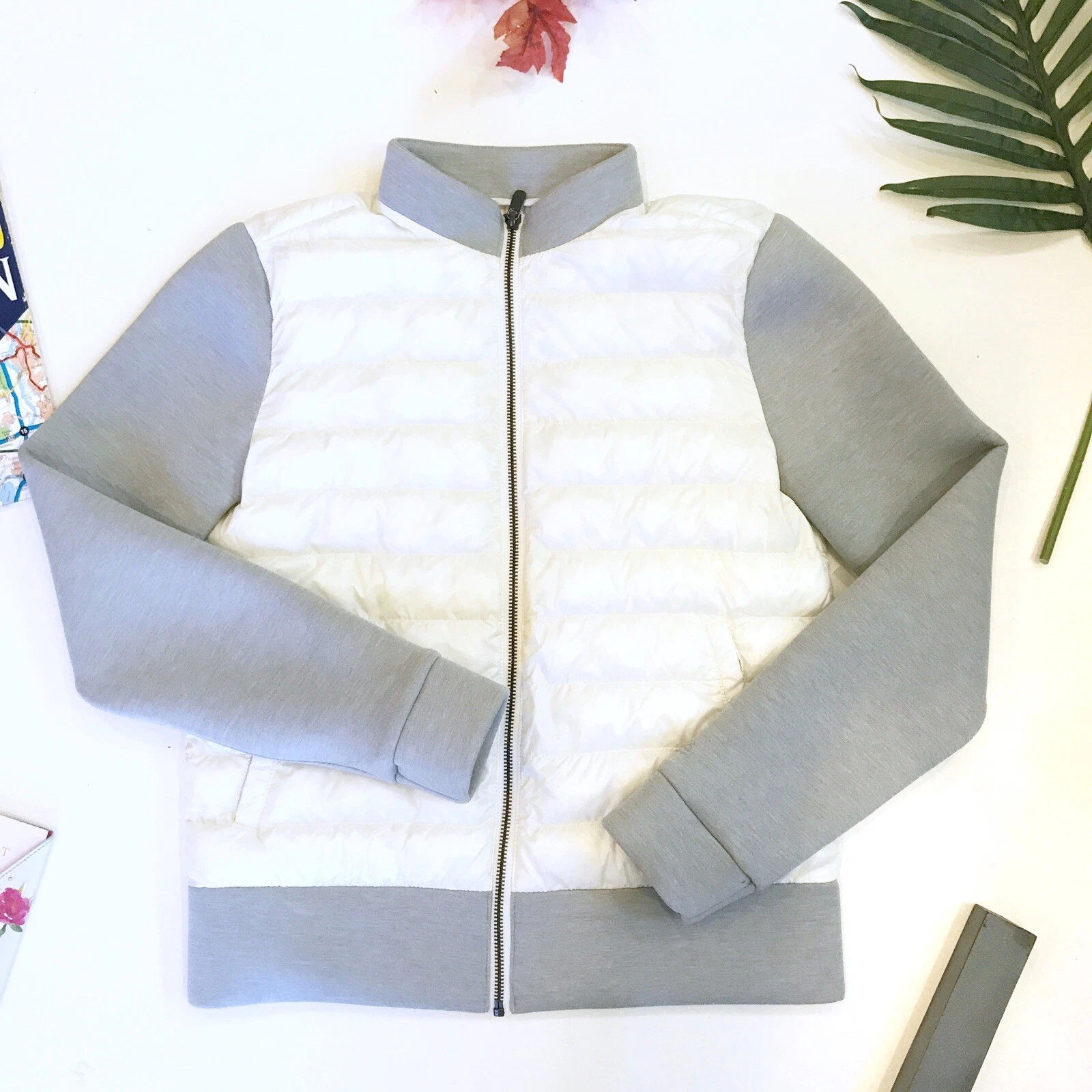 lole eugenie puffer grey sleeves zip front jacket