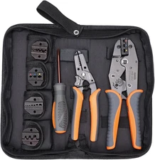 Icrimp Ratchet Wire Crimping Tool Set, 5 Interchangeable Jaws for Heat Shrink,In