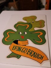 Vtg St. Patrick's Day SMILING SHAMROCKS ERIN GO BRAUGH Die Cut Decoration 1960's