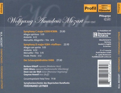 FERDINAND LEITNER MOZART: SYMPHONY IN C MAJOR; SYMPHONY IN D MAJOR; DER SCHAUSPI
