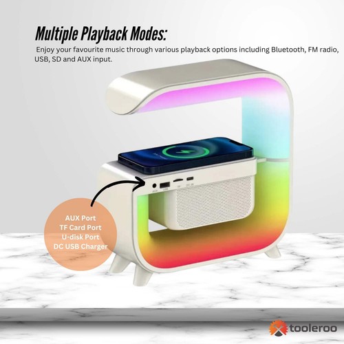 Bluetooth Rechargeable Speaker - Wireless Phone Charging LED Lamp Alarm Clock - Picture 6 of 8
