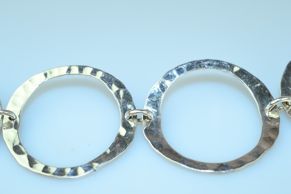 925 Sterling Silver Large Hammered Open Circle Link Toggle Bracelet 7.5” Textured circle link bracelet - Orbit – hartleystudio main image 2