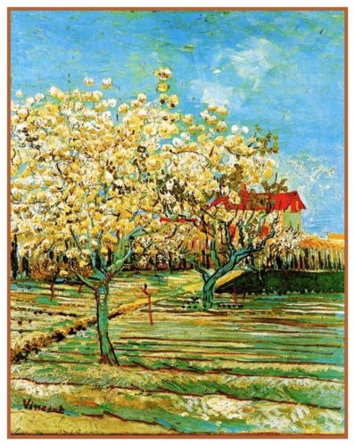 Orchard in Blossom  by Vincent Van Gogh Counted Cross Stitch Pattern - Afbeelding 1 van 4
