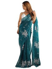 Women's Shimmer Organza Sequence Embroidery Saree With Unstitched Blouse Piece