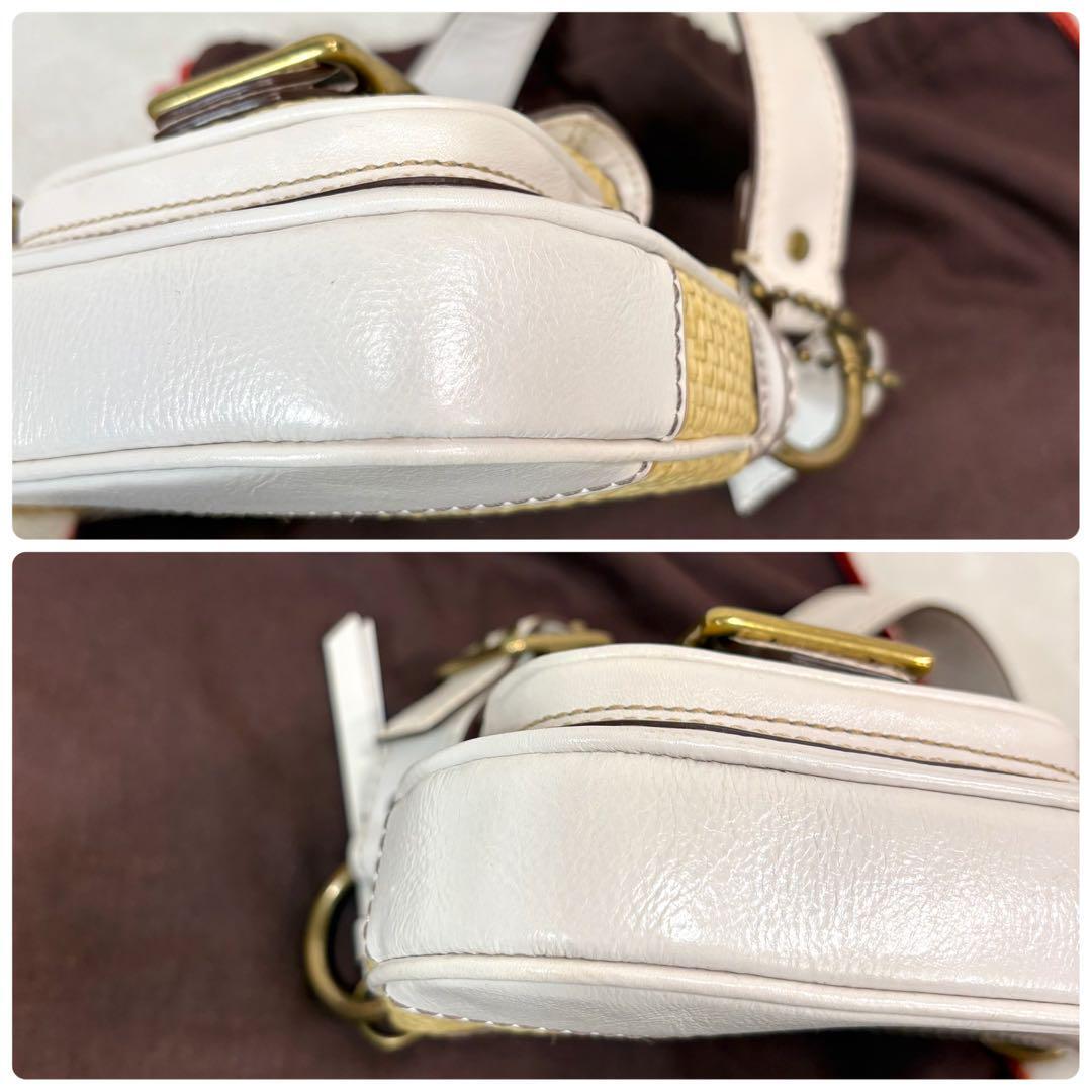 COACH Legacy Raffia Satchel Pocket Bag Hand Bag White Used
