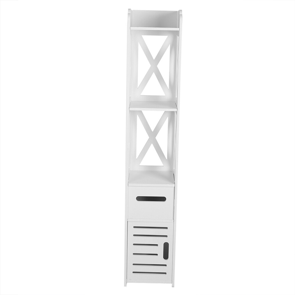 White Wooden Bathroom Storage Cabinet Shelf Standing Rack-image