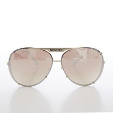 Gold Rimless Aviator Vintage Sunglass with Mirror Lens - Flashy