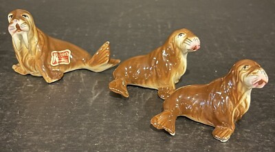 Vtg Kelvin s Bone China Miniature Walrus 3 Set Figurines 1960 Japan
