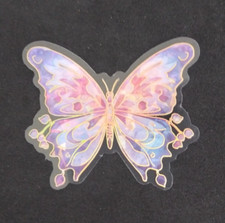 Beautiful Pink  Purple Butterfly Transparent Sticker 2" x 2.38" H 