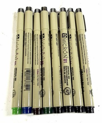 Lot Of 8 Sakura Pigma Micron Pens 0.35mm Line Width Various Colors