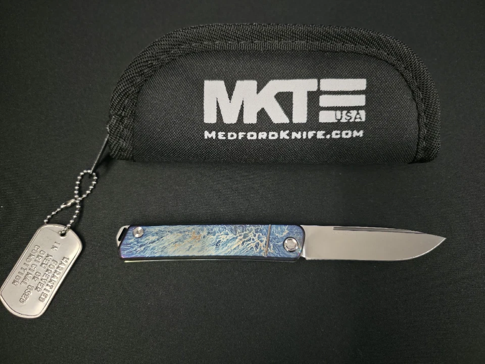 Medford Gentleman Jack S35VN Brushed Bolster Blue Titanium Slipjoint - Image 3 of 4