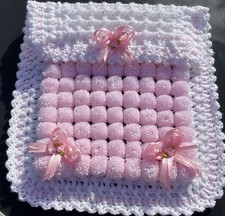 Beautiful Thick Pom Pom Blanket, car seat  Size White/pink   