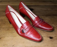 Etienne Aigner Fitzi Pumps US 8.5 M Red Leather Button Accent Classic Academia