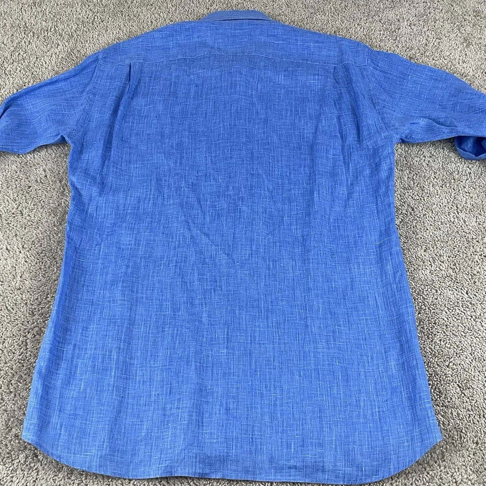 Camisa con botones St. Croix para hombre XL 100 % lino azul trabajo oficina preppy Italia A2 Foto 4 de 4