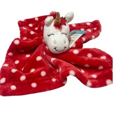 Hudson Baby Red Polka Dot Unicorn Christmas Security Blanket Lovey NWT 14"