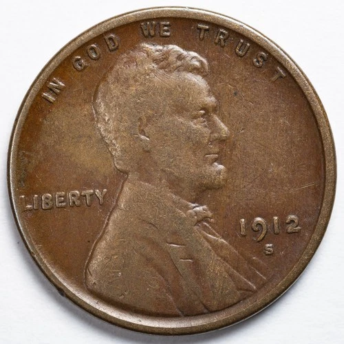 1912-S Lincoln Wheat Penny Cent San Francisco Mint Fine (F)