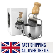 Mens Shaving Brush and Bowl Set, 3-In-1 Shaving Brush Kit Wood Handle with Stain