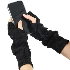Brown Arm Warmers, Heart Ripped Knit Fingerless Gloves Emo, Goth Gloves Black