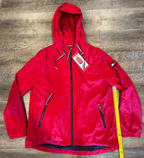 Tommy Hilfiger Hooded Rain Jacket Full Zip Red Womens M