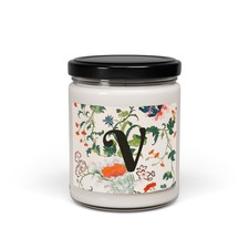 Floral Monogram V Candle | 9oz Soy Jar