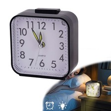 Small Travel Alarm Clock Analog Battery Operated Silent With Light No Ticking