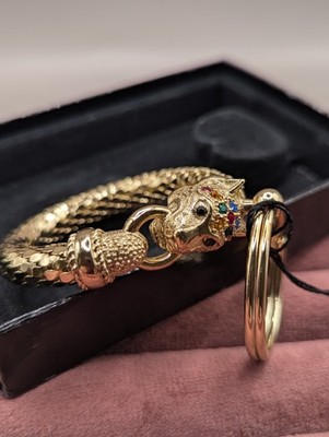 Vintage Whiting & Davis Schlüsselanhänger Keychain Leopard Head Goldtone 1980s