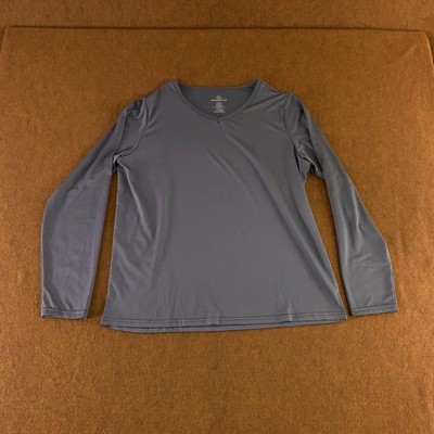 Real Essentials Womens Size Large Gray Long Sleeve V Neck Performance Tee New