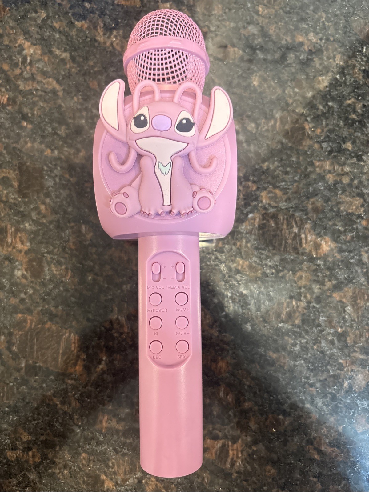 Stitch Angel LED Bluetooth Karaoke Microphone Pink Wireless Singing Mic w/Lights