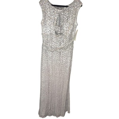 Eliza J Sequin Keyhole Neck Gown Silver Size 6 Formal Evening