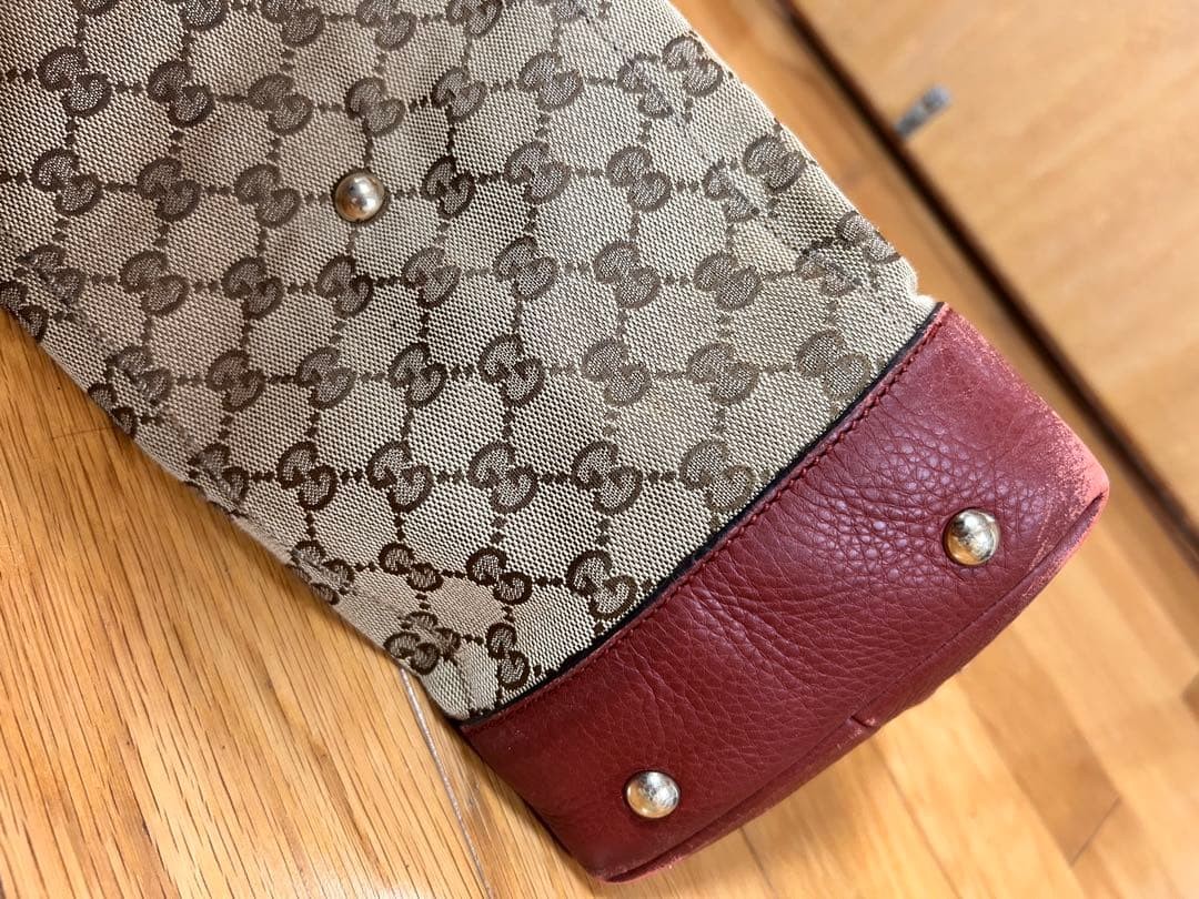 GUCCI GG Canvas Leather Tote Bag Beige Brown Authentic Used thumbnail 15