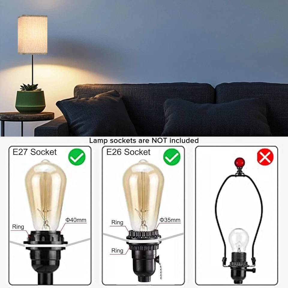 Juego de 2 pantallas de lámpara cuadradas pequeñas grises, L6.3"x W6.3"x H9.84" tela ajustadora UNO... Foto 2 de 4