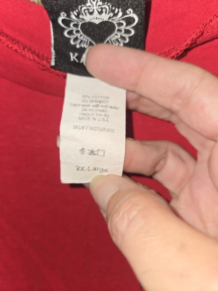 Women's Vintage Katydid Red Peace Love Baseball Graphic Rhinestone Shirt Size 2X - Image 4 of 4