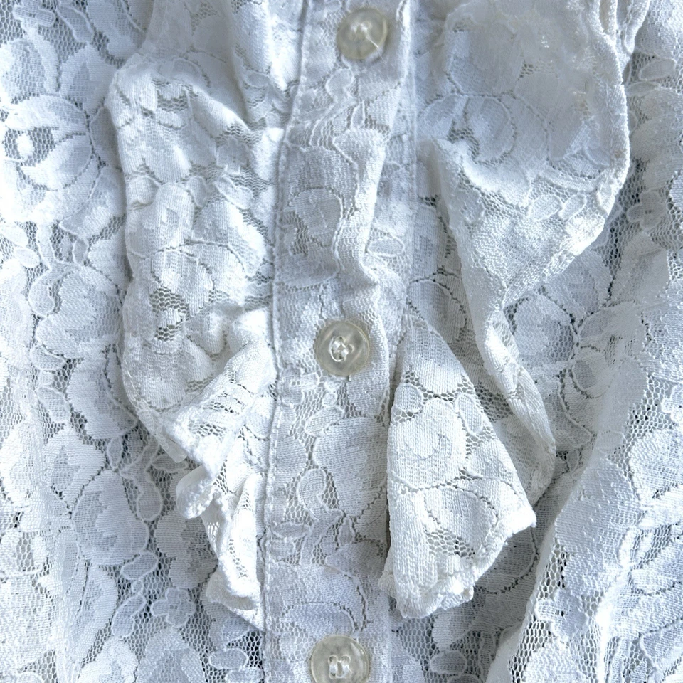 Винтажная женская белая кружевная прозрачная блузка на пуговицах George размер средний - Изображение 2 из 4
