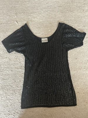 Frank Usher Vintage Oberteil Schwarz mit Pailletten Größe 40