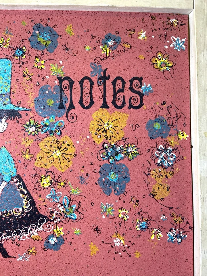 Vtg 1970’s MCM Pink Cork Bulletin Board Wood Frame Girl With Cat 25.5”x13.5” HTF - Image 3 of 4