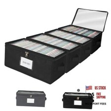 4 Pack Durable Fabric DVD Storage Box with Clear PVC Lid, Standard-4 Pack Black