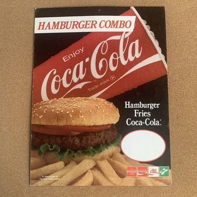 Vintage Hamburger Combo Coca Cola Cardboard  Advertising Sign