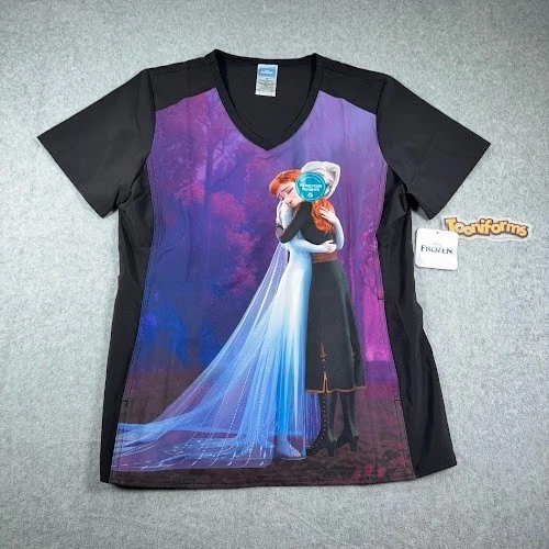 Disney Frozen Scrub Top Small Cherokee Tooniforms Anna Elsa Pediatrics Vet NWT - Image 2 of 4