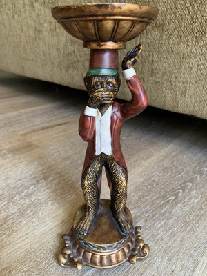 VTG. BOHEMIAN~SPEAK NO EVIL~BELL HOP MONKEY~CANDLE HOLDER ~2 lb. 11 X 3.5 ~VNC