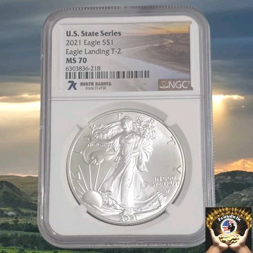 NORTH DAKOTA  2021 $1 American Silver Eagle T2 NGC MS70  State Series 🔥