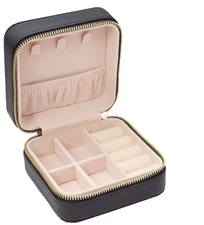 On 34th Mini Travel Zip-Around Jewelry Box Case Black 4x4" inches
