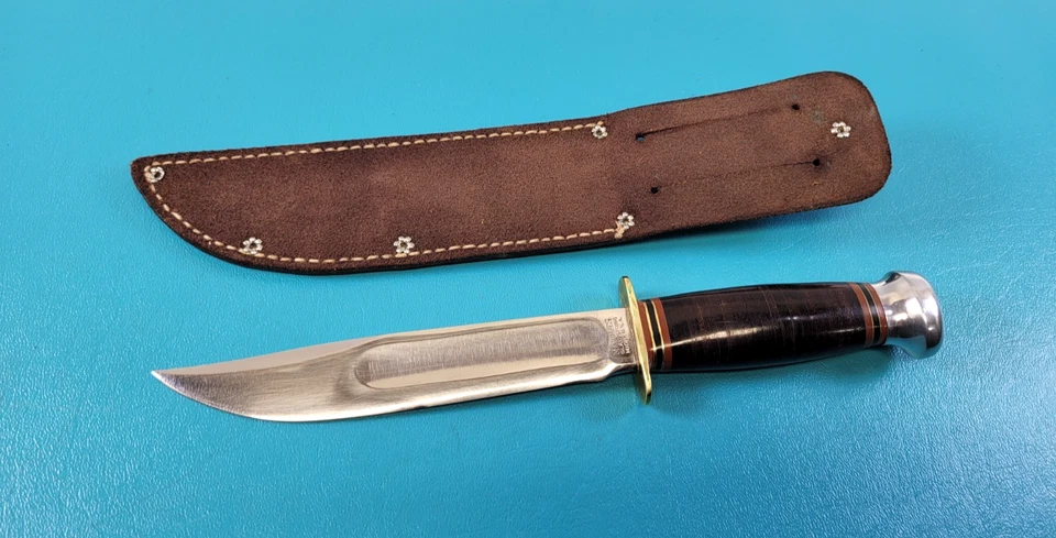 Cuchillo de caza Bowie de mármol fino vintage 10" canicas OAL + funda TR742 Foto 4 de 4