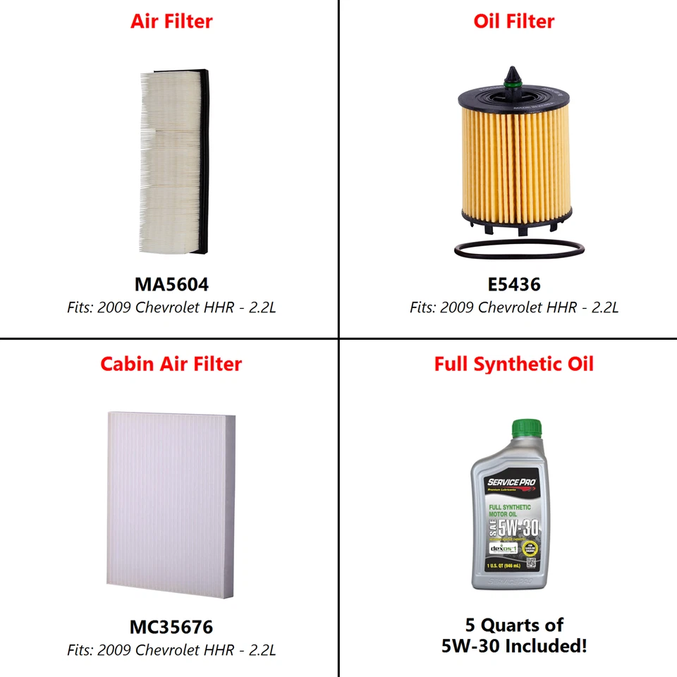 2009 Chevrolet HHR 2.2L Complete Oil, Air & Cabin Filter Kit (5W-30) - Imagem 2 de 4