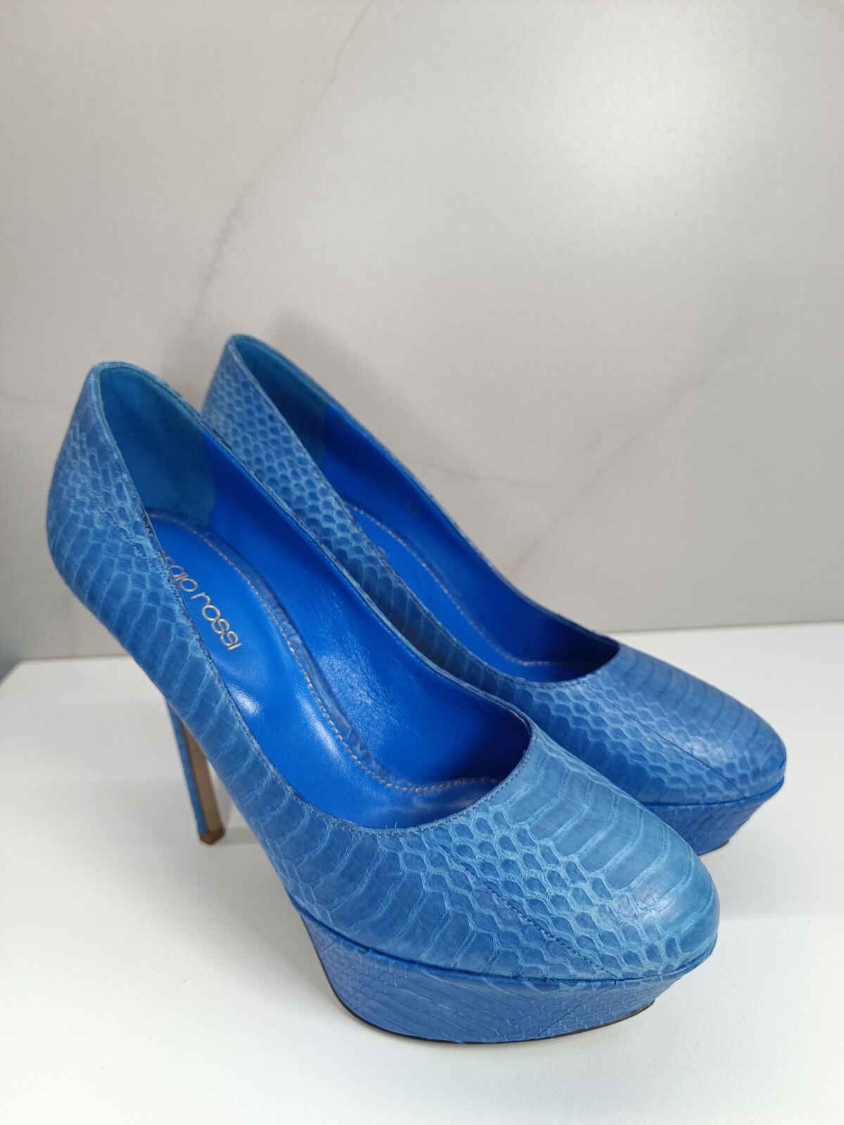 Sergio Rossi Blue Python Round Toe Platform Pumps… - image 7