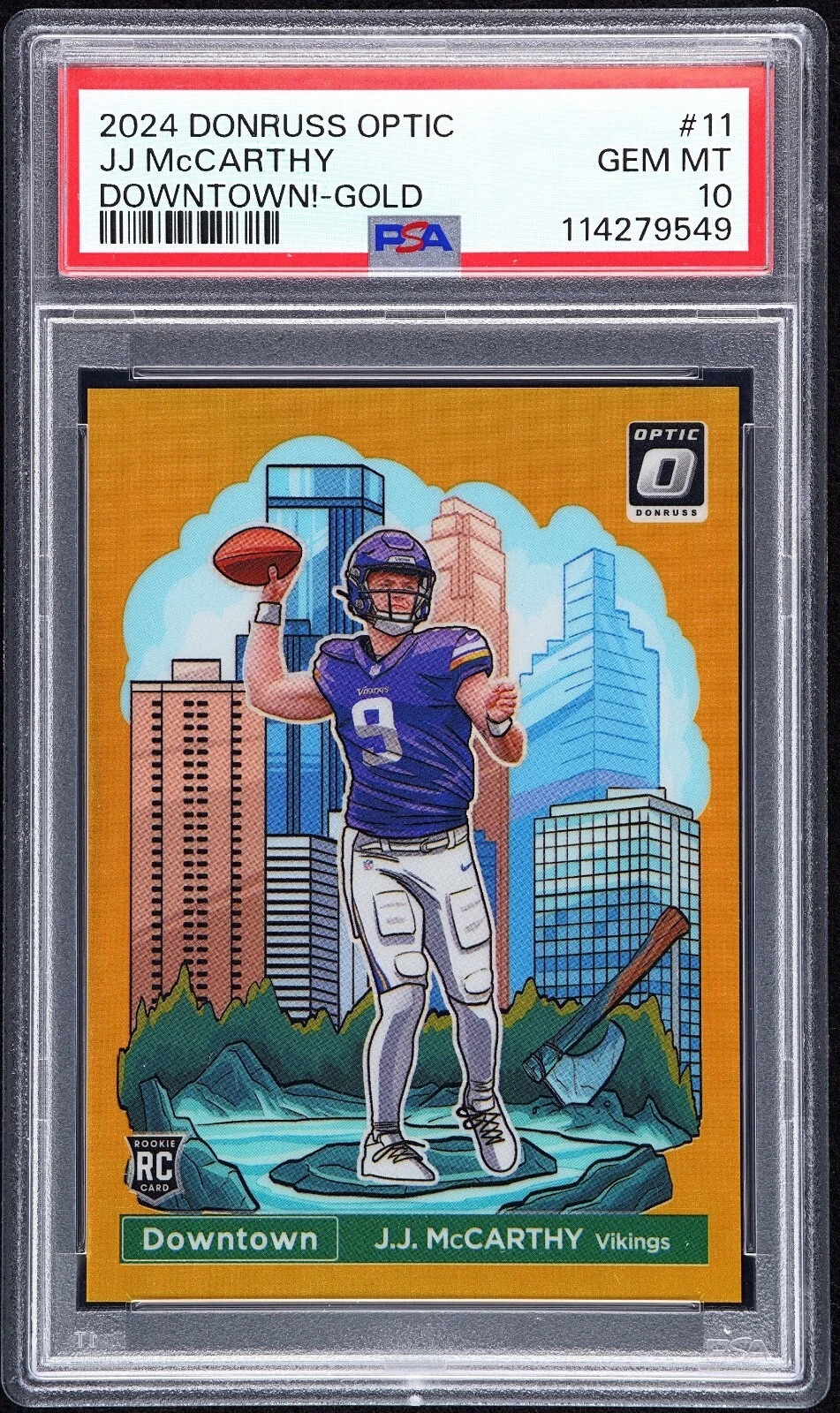 JJ McCarthy Panini Donruss Optic Downtown! #11 Gold