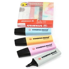 STABILO Boss Original Pastel Highlighter Pens - Pastel Set of 4 - Includes Grey