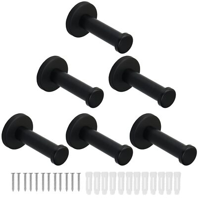 6PCS Black Towel Hooks SUS304 Stainless Steel Robe Hooks for Bathroom Kitchen