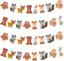 4 Pcs Woodland Animals Banner Assembled Baby Shower Party Multicolor